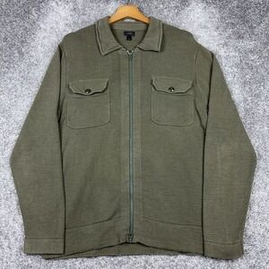 J.Crew Slub Cotton Full Zip Jacket Men's Large‎ Olive Green Designer Minimalist